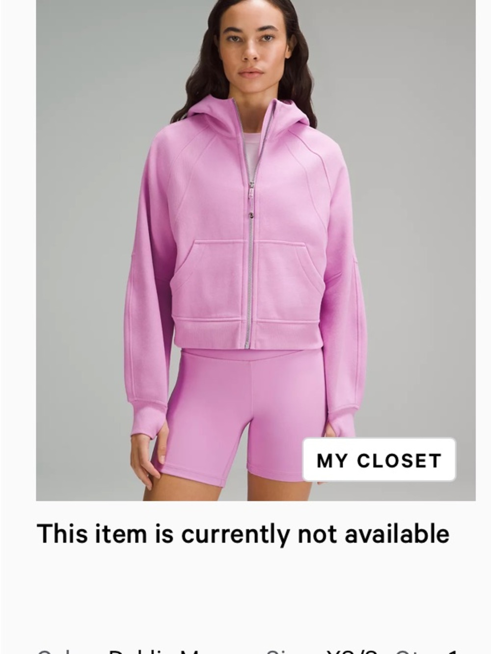 Cropped Scuba full zip lululemom hoodie in Dahlia Mauve